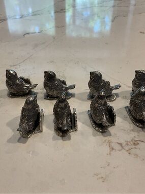 8 vintage METZKE Card Placement Holder’s pewter birds 1975